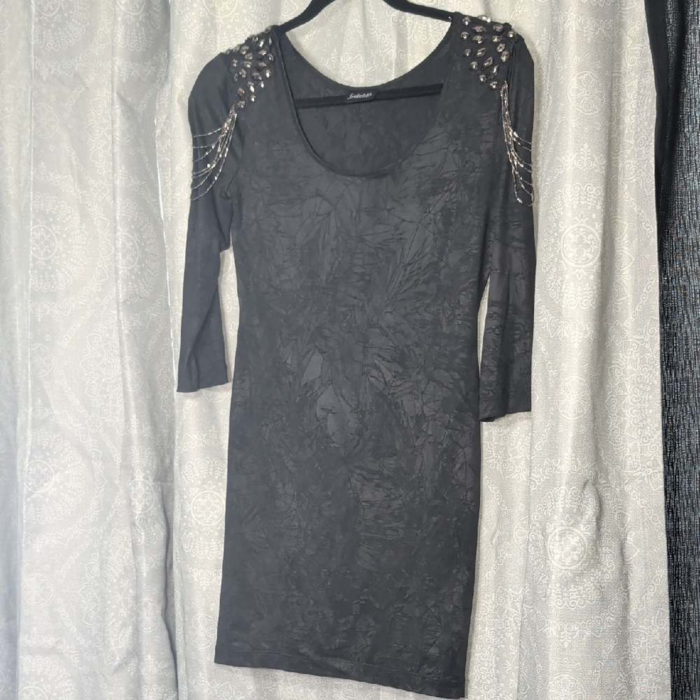 Frederick's of Hollywood Black 3/4  Sleeve Embellished Chain Dress